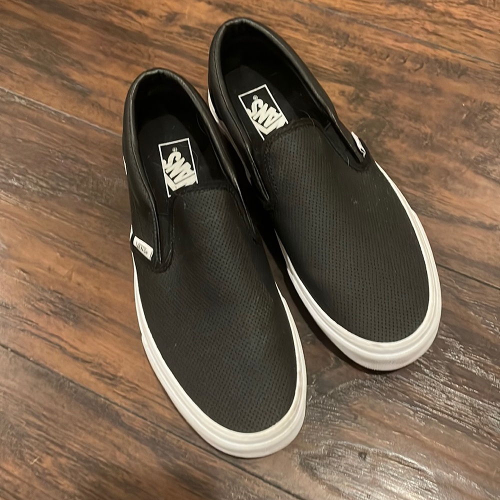 Vans Black Leather Slip-ons, Sz 9